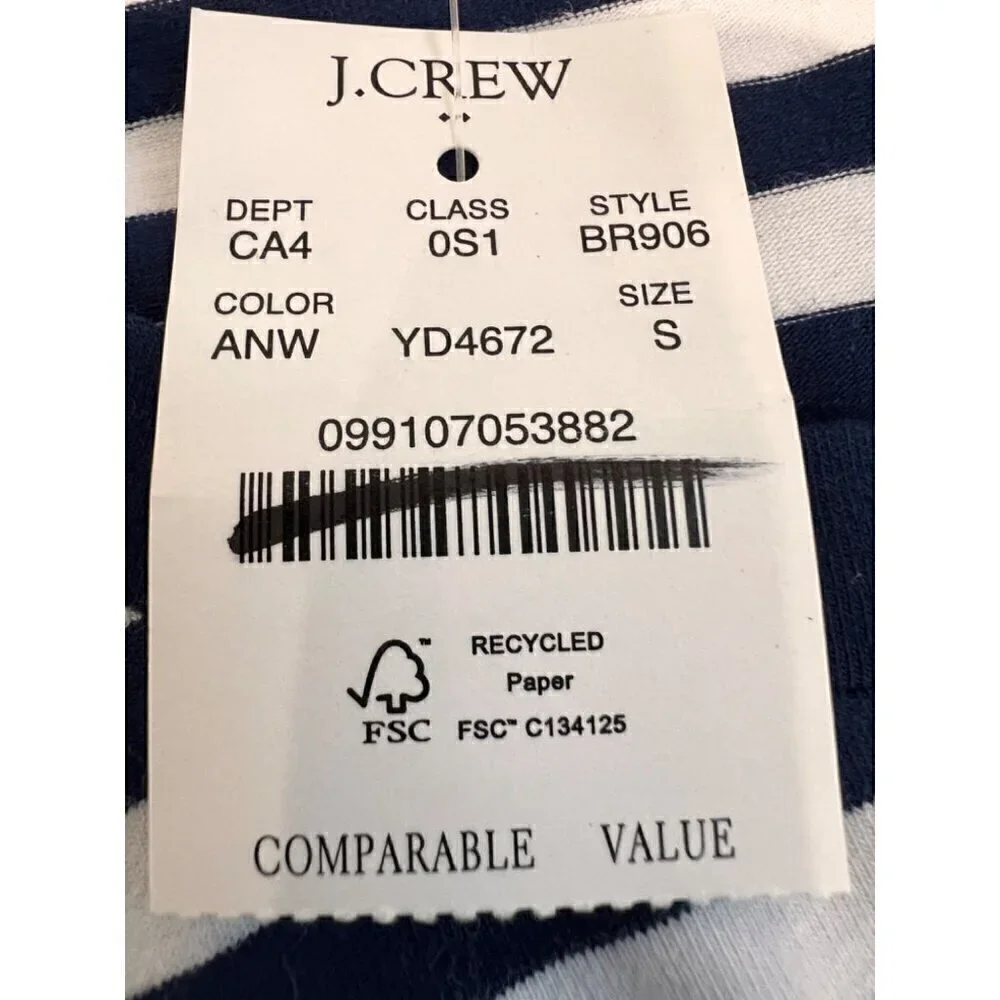 New J. Crew Size S Navy and White Striped Tie Back Knit Midi Dress BR906